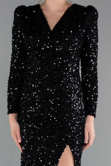 Robe de Soirée Longue Squameuse Noir ABU4329
