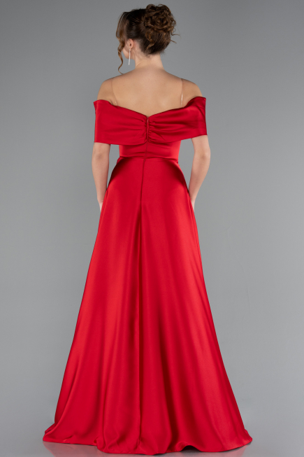 Robe de Soirée Longue Satin Rouge ABU5015