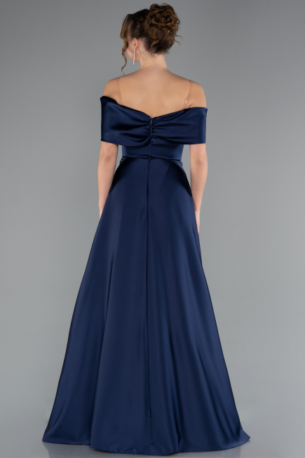 Robe de Soirée Longue Satin Bleu Marine ABU5015
