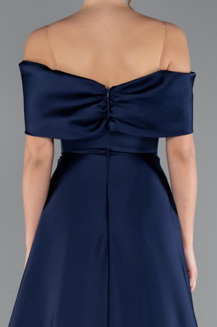 Robe de Soirée Longue Satin Bleu Marine ABU5015