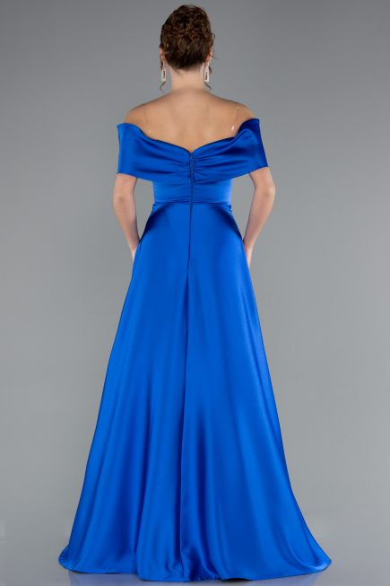 Robe de Soirée Longue Satin Bleu Saxe ABU5015
