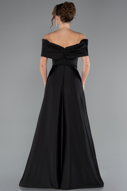 Robe de Soirée Longue Satin Noir ABU5015