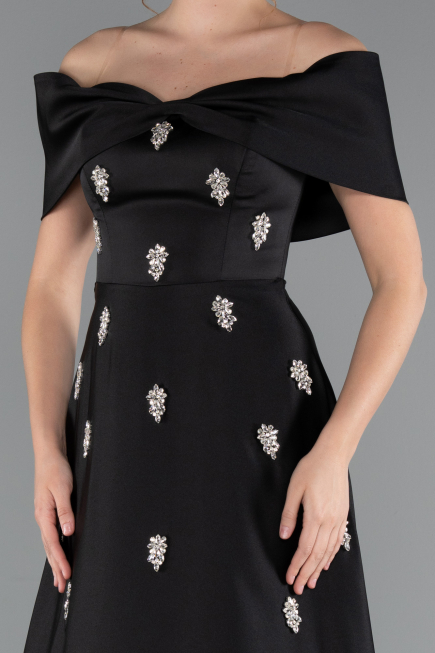 Robe de Soirée Longue Satin Noir ABU5015