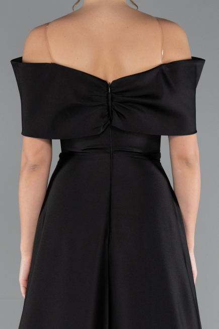 Robe de Soirée Longue Satin Noir ABU5015