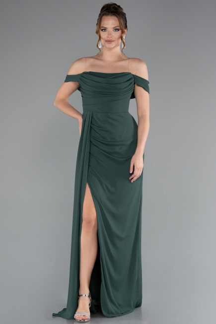Robe de Soirée Longue Mousseline Émeraude ABU4925