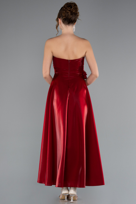 Robe de Cérémonie Midi Satin Rouge Bordeaux ABK2363