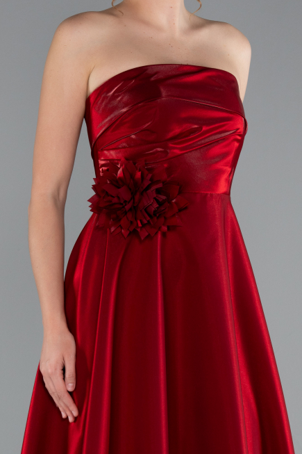 Robe de Cérémonie Midi Satin Rouge Bordeaux ABK2363