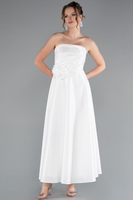 Robe de Cérémonie Midi Satin Blanc ABK2363