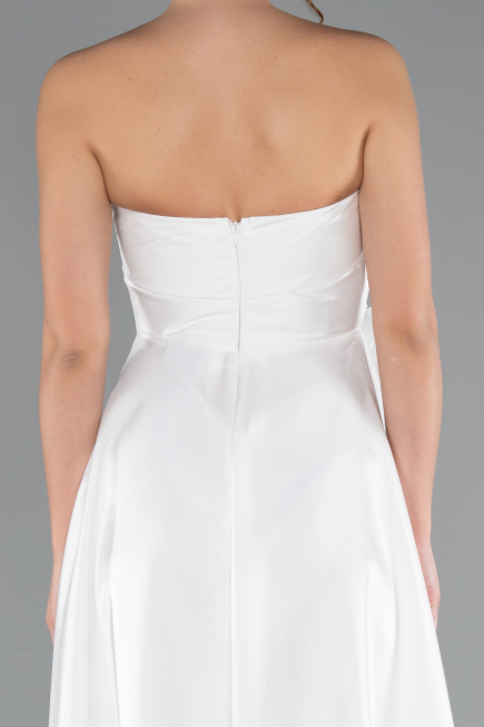Robe de Cérémonie Midi Satin Blanc ABK2363