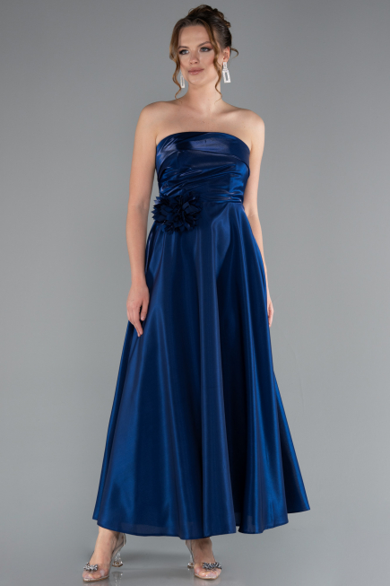 Robe de Cérémonie Midi Satin Bleu Marine ABK2363