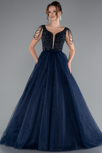 Robe De Soirée De Créateur Longue Bleu Marine ABU5019