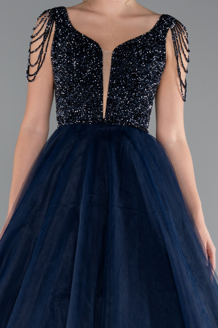 Robe De Soirée De Créateur Longue Bleu Marine ABU5019