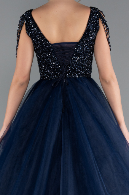 Robe De Soirée De Créateur Longue Bleu Marine ABU5019