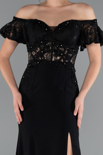 Robe de Soirée Longue Dantelle Noir ABU2261