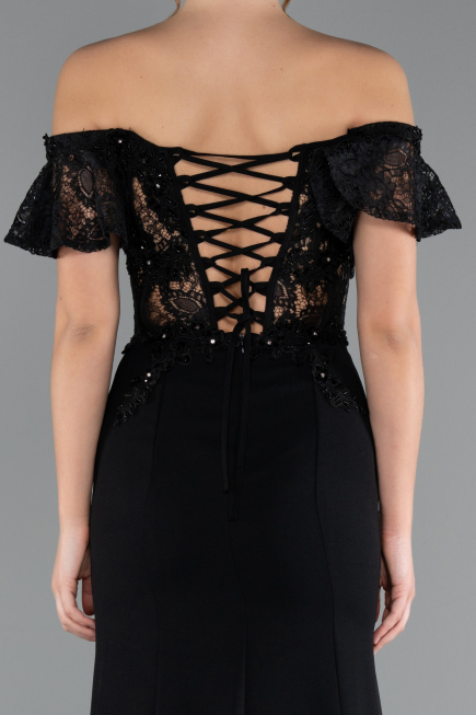 Robe de Soirée Longue Dantelle Noir ABU2261