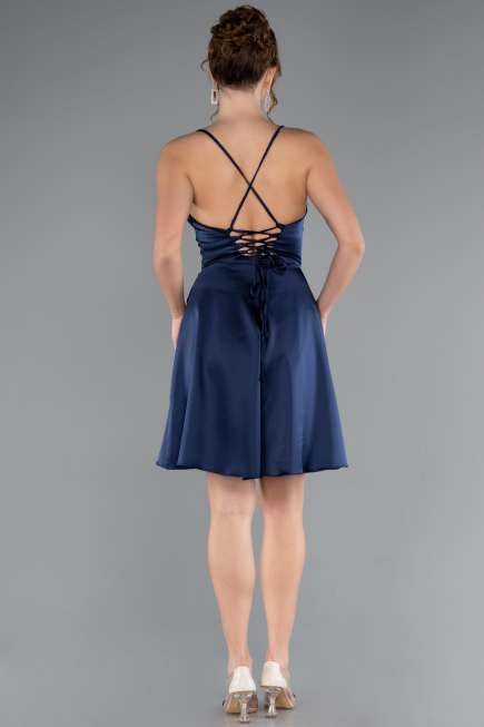 Robe de Cérémonie Courte Satin Bleu Marine ABK2366