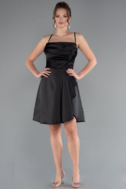 Robe de Cérémonie Courte Satin Noir ABK2366