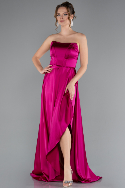 Robe de Soirée Longue Satin Fushia ABU5023