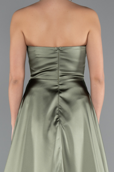 Robe de Soirée Longue Satin Kaki ABU5023