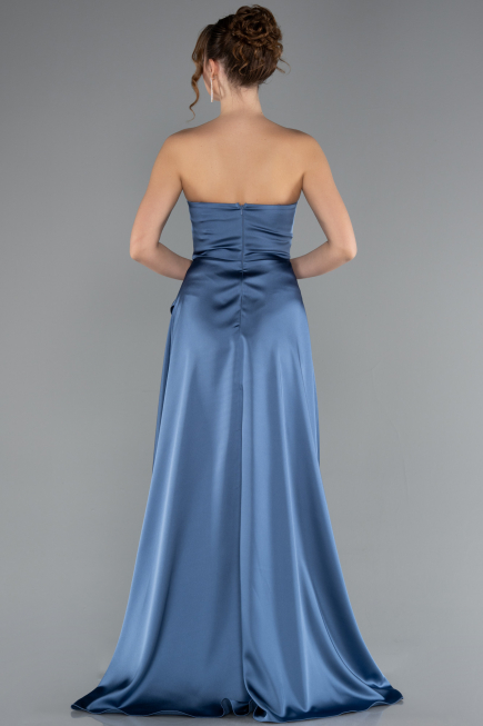 Robe de Soirée Longue Satin Indigo ABU5023