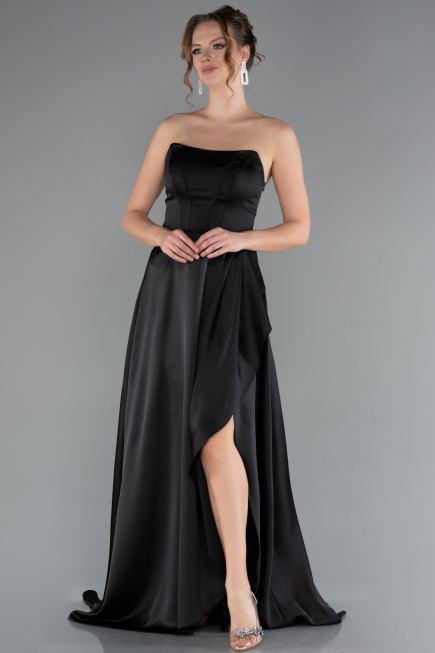 Robe de Soirée Longue Satin Noir ABU5023