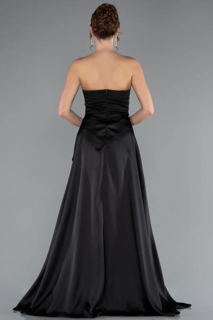 Robe de Soirée Longue Satin Noir ABU5023