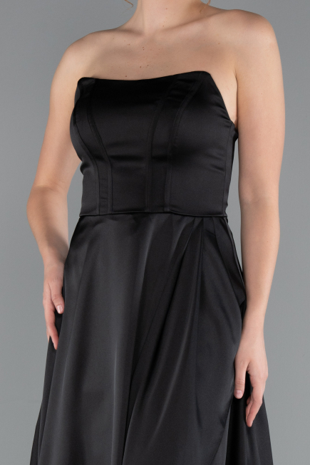 Robe de Soirée Longue Satin Noir ABU5023