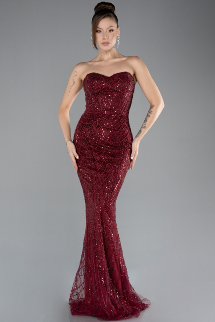 Robe de Soirée Longue Rouge Bordeaux ABU4517