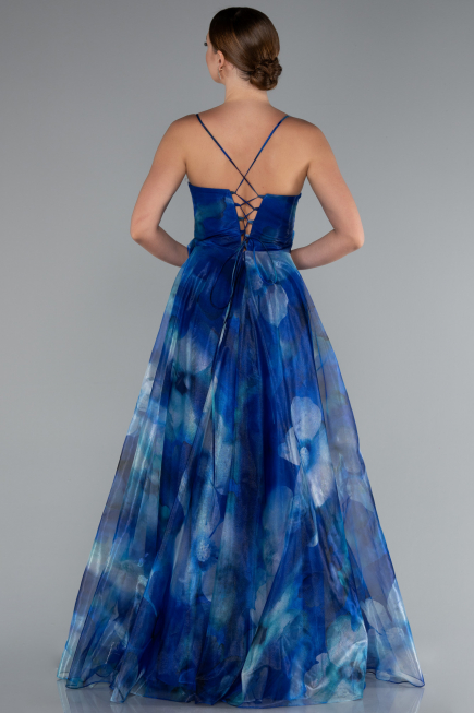 Robe de Soirée Longue Bleu Saxe ABU5053