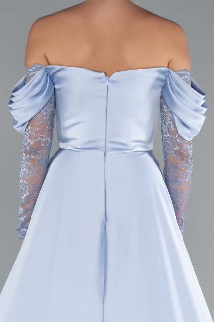 Robe de Soirée Longue Satin Bleu clair ABU5054