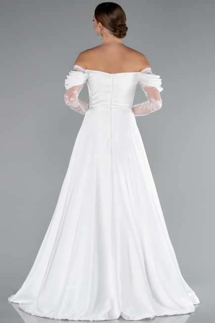 Robe de Soirée Longue Satin Blanc ABU5054