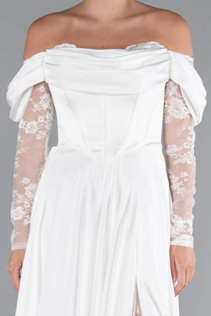 Robe de Soirée Longue Satin Blanc ABU5054