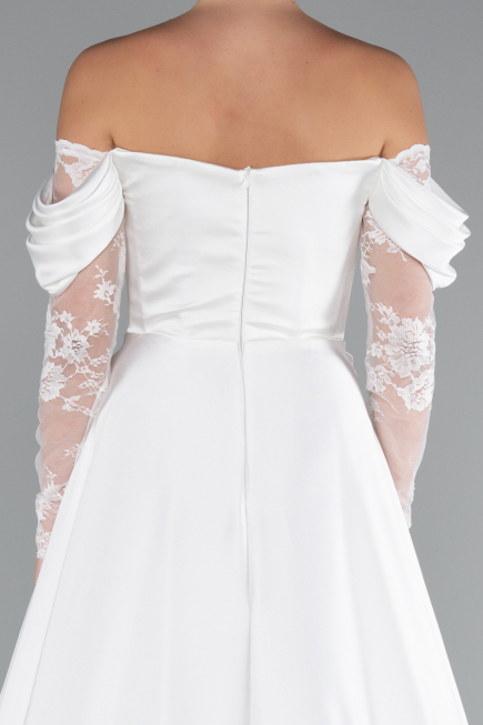 Robe de Soirée Longue Satin Blanc ABU5054