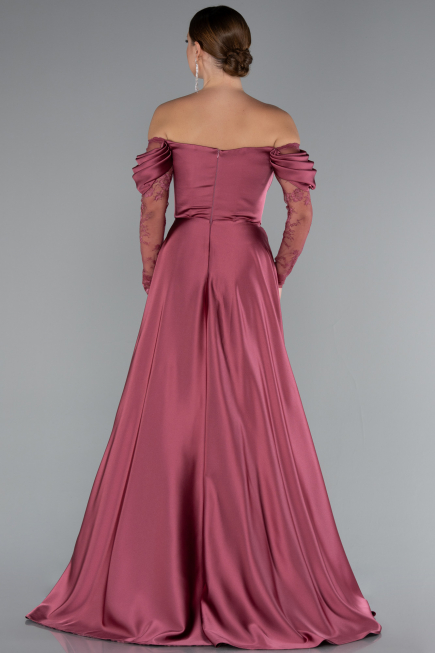 Robe de Soirée Longue Satin Marron Clair ABU5054