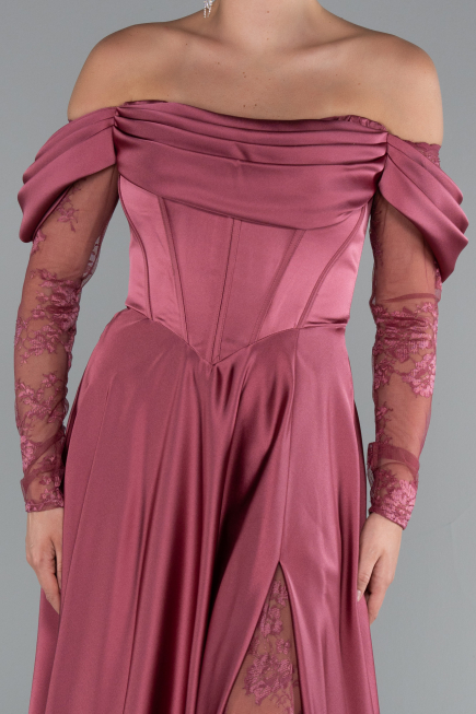 Robe de Soirée Longue Satin Marron Clair ABU5054