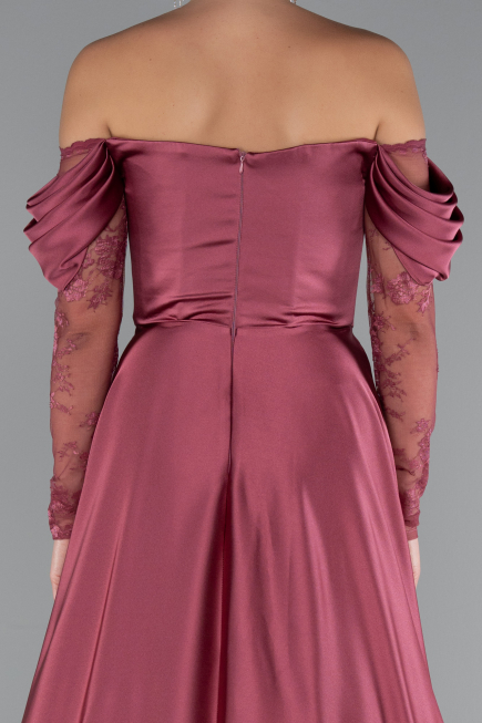 Robe de Soirée Longue Satin Marron Clair ABU5054