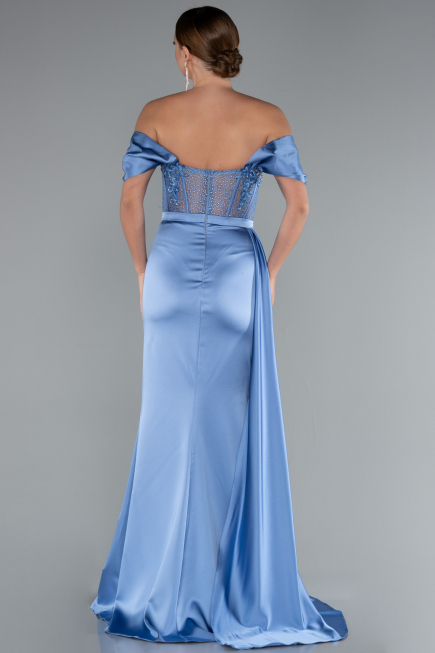 Robe De Soirée Satin Longue Indigo ABU5034