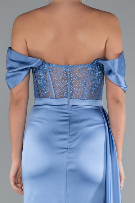 Robe De Soirée Satin Longue Indigo ABU5034