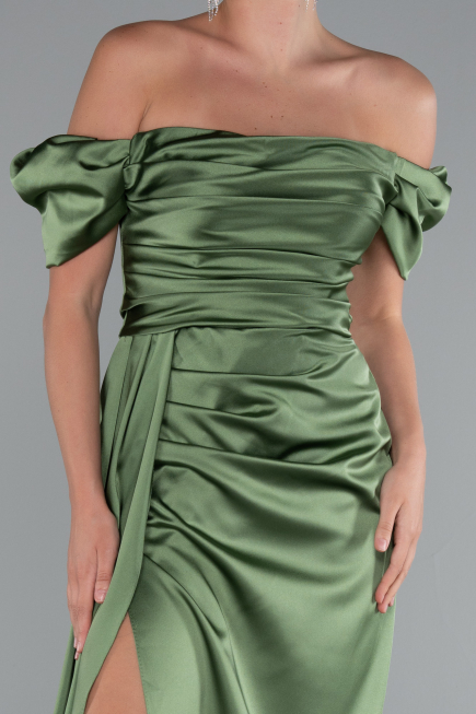 Robe De Fiançaille Satin Longue Kaki ABU1606