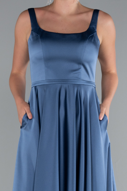 Robe de Soirée Longue Satin Indigo ABU5059