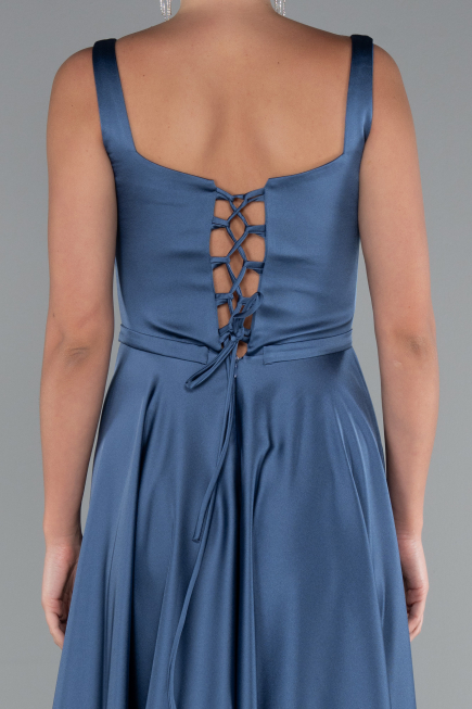 Robe de Soirée Longue Satin Indigo ABU5059