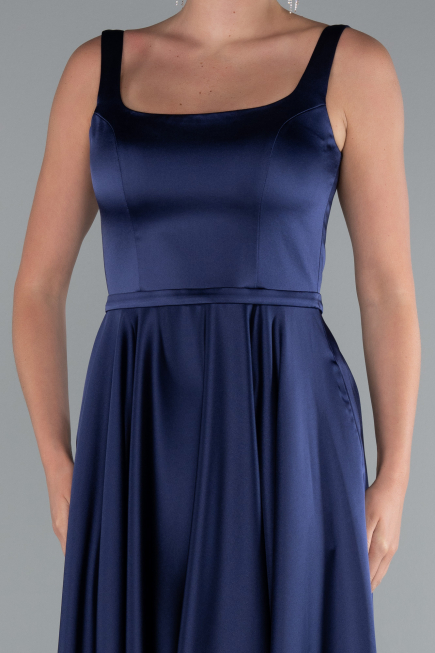 Robe de Soirée Longue Satin Bleu Marine ABU5059