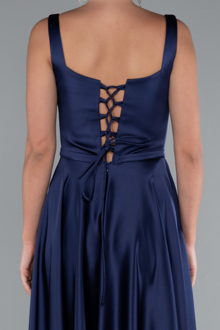 Robe de Soirée Longue Satin Bleu Marine ABU5059