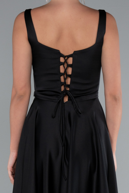 Robe de Soirée Longue Satin Noir ABU5059