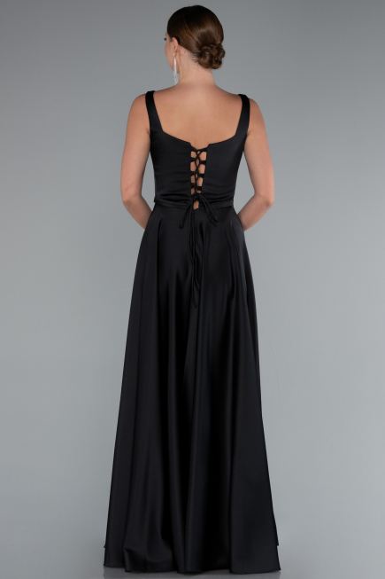 Robe de Soirée Longue Satin Noir ABU5059