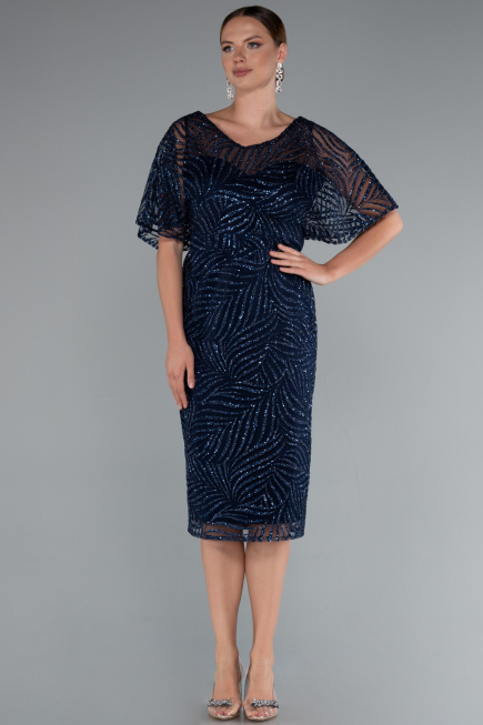 Robe De Invitation Grande Taille Midi Bleu Marine ABK2372