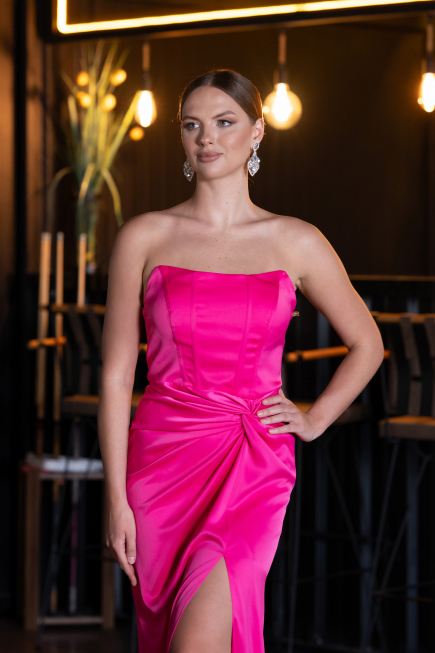 Robe De Soirée Satin Longue Fushia ABU3474