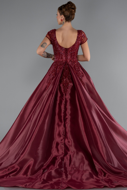 Robe Haute Couture Longue Rouge Bordeaux ABU4449