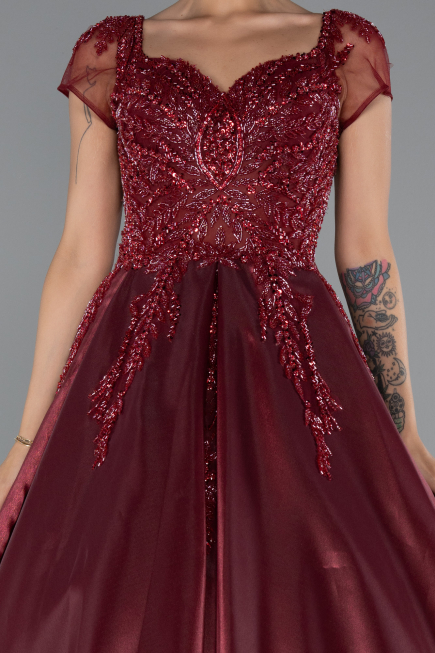 Robe Haute Couture Longue Rouge Bordeaux ABU4449