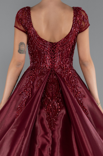 Robe Haute Couture Longue Rouge Bordeaux ABU4449